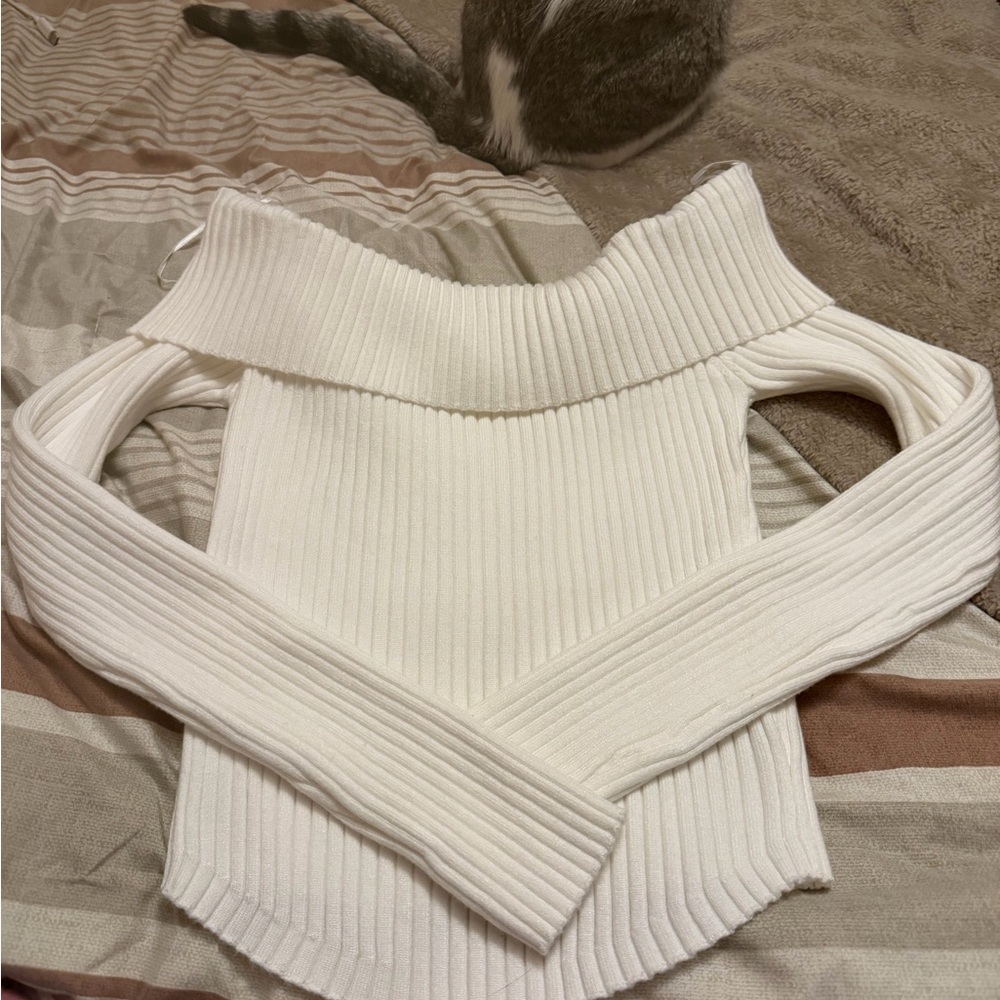 Edikted Off-Shoulder Cream Sweater